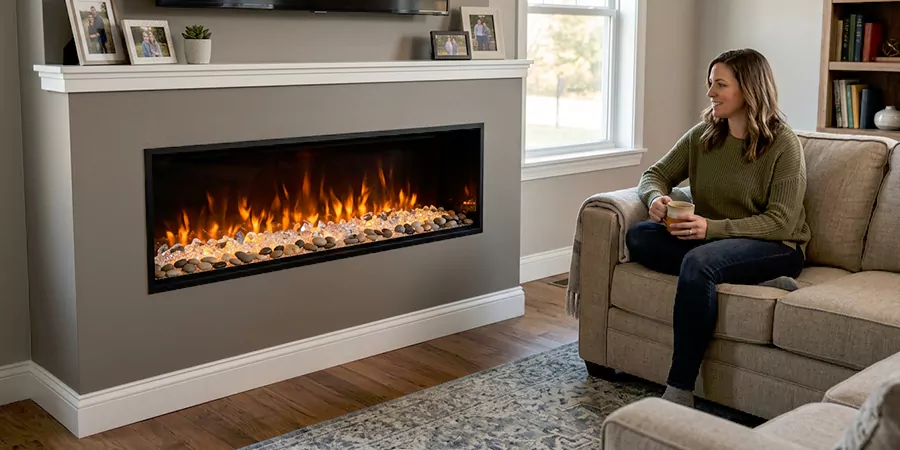 Electric Fireplace With Crystal and Pebble Embers Kyle