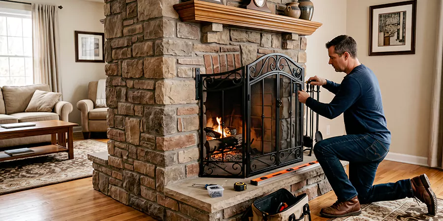 Custom and Decorative Fireplace Screen Installation Kyle